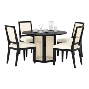 Juego de Comedor de 4 Plazas de Madera de Mango Maciza y Ratán con Sillas, Diseño Elegante Tejido, Construcción Duradera y Cómoda - Product Image 3