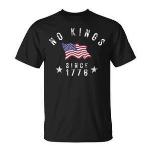 T-shirt con bandiera degli Stati Uniti No Kings Since 1776, manica corta, girocollo, design promozionale unisex per adulti - Product Image 1
