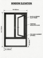 Fenêtres à battants en aluminium à rupture de pont thermique de haute qualité, homologuées CE, avec verre triple vitrage Low-E à facteur U 0.2 et moustiquaire.