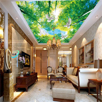 Paneles de Techo Decorativos, Azulejos para Techos Interiores, Diseño de Techo con Hojas Verdes y Cielo Azul Nublado