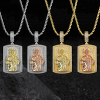Pendentif en laiton style hip-hop avec zircon et pierres précieuses, pendentif portrait, bijoux religieux, pendentif croix pour garçons - Vente chaude