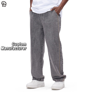 Jeans baggy vintage personnalisés pour <span class=keywords><strong>homme</strong></span>, coupe ample, denim hip-hop, pantalon décontracté streetwear, pantalon large avec bande latérale - Product Image 1