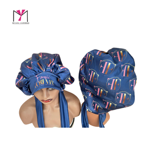 MUTANG CUSTOMIZE Satin Bonnet Blue Printed Logo Fashion Headwear for Women Daily Use Four Seasons 54-56CM - Product Image 5