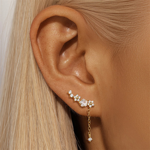 Boucles d'oreilles pendantes minimalistes en argent 925 avec fleur mignonne et zircon - Product Image 4
