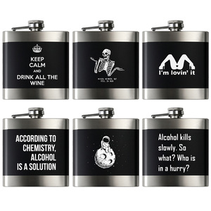 Gourde à liqueur réutilisable en acier inoxydable noir de 6 oz, très vendue, avec lettres anglaises gravées au laser, design minimaliste - Product Image 1