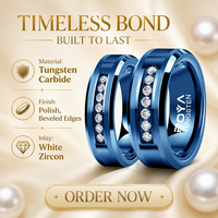 6mm 8mm Blau Beschichteter Wolframcarbid-Ring mit Weißer Zirkon-Einlage Abgeschrägte Kanten für Paar-Eheringe Verlobungsringe Jubiläumsringe