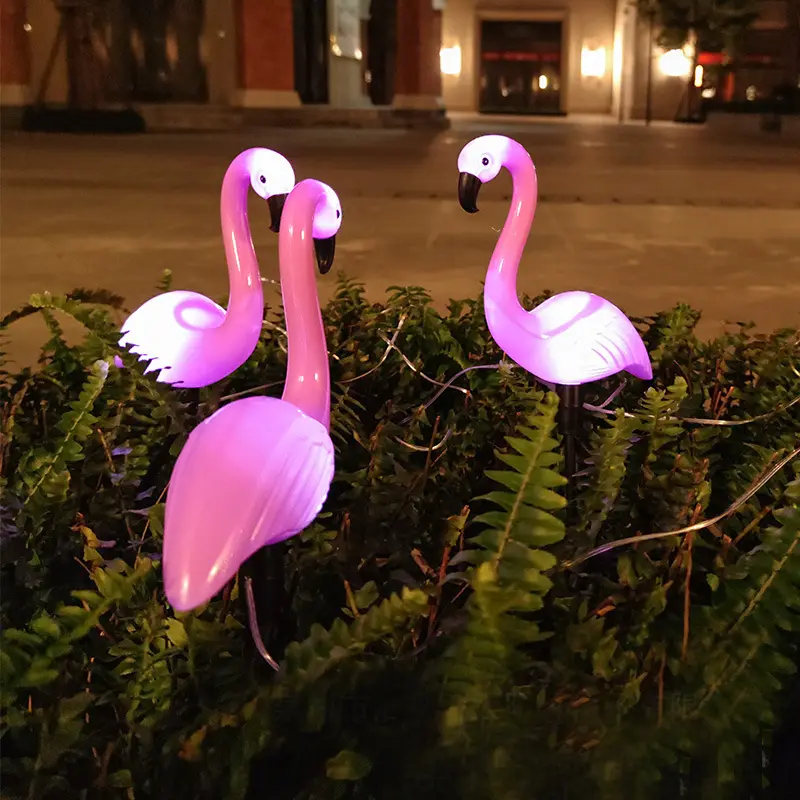 Outdoor Waterproof Solar Powered Flamingos Garden Decor Skate Lights for Patio Lawn Pathway Landscape