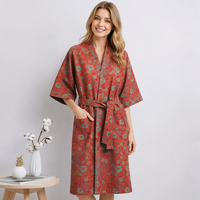 Peignoir en gaze jacquard 2 couches 100% coton pour femme, léger, en mousseline, manches 3/4, pour sauna et spa, avec poches, logo personnalisé