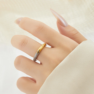 Two Tone Gold Brushed Open <b>Ring</b> Half Circle Micro Paved Zircon Adjustable For Women Index <b>Finger</b> - Product Image 2