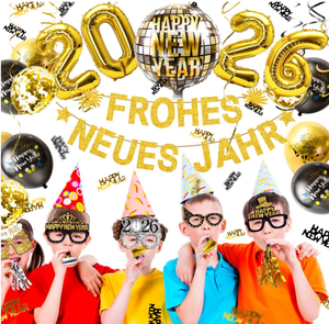 Bannière Joyeux Nouvel An allemande <span class=keywords><strong>Disco</strong></span> 2026, Ballons en feuille métallisée, Ballons imprimés métalliques, Confettis, Trompettes à confettis, Accessoires photo - Product Image 3