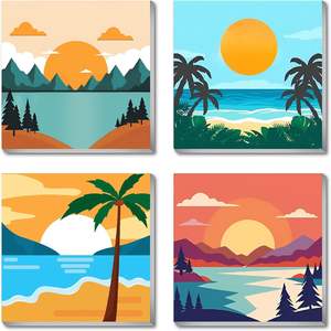 Kit <span class=keywords><strong>de</strong></span> <span class=keywords><strong>peinture</strong></span> par numéros encadré pour adultes débutants, paysage <span class=keywords><strong>coucher</strong></span> <span class=keywords><strong>de</strong></span> <span class=keywords><strong>soleil</strong></span>, <span class=keywords><strong>peinture</strong></span> <span class=keywords><strong>acrylique</strong></span> DIY par numéros, toile décorative murale 8x8 pouces - Product Image 1