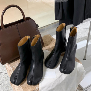 Botas Tabi de Piel Vacuna con Plataforma y Tacón Grueso de 6.5cm, Botines Casuales de Moda Ajustados para Mujer - Product Image 4