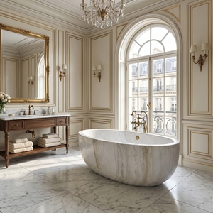 Baignoires ovales modernes sur mesure de luxe, exclusives, en marbre blanc et bois, autoportantes, pour salle de bain, villa, hôtel, maison - Product Image 1