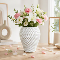 Ensemble de 3 vases floraux modernes en céramique blanche ARM LVG, motif géométrique 3D en relief, pot à fleurs, décoration d'intérieur, centre de table, ornement