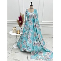 Robe Anarkali traditionnelle Fox Georgette avec dupatta, ensemble complet longueur ras du sol pour femme, imprimé floral, réversible, extensible, séchage rapide