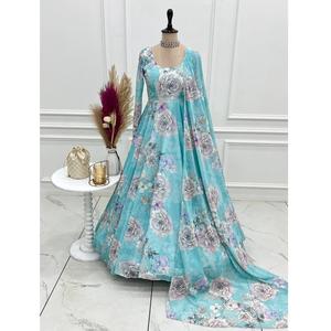 Vestido Anarkali con Estampado Floral Digital de Primera Calidad, Conjunto Completo con Dupatta para Bodas de Verano, Sin Arrugas, en Puro Fox Georgette - Product Image 1