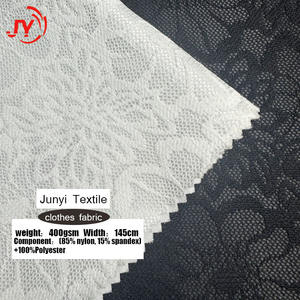 قماش دانتيل مزخرف بنقوش زهرية مطاطي وقابل للتنفس من البوليستر 400 جرام/متر مربع لفساتين الزفاف وفساتين السهرة والملابس الداخلية - Product Image 2