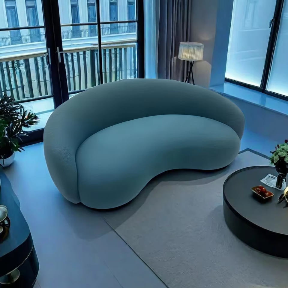 Modern White Teddy Bear Fabric Moon Shape Sectional Sofa Set Reclining ...