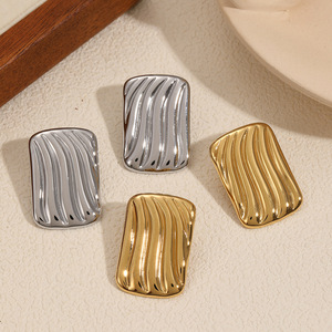 Geometric Square Striped Stainless Steel <b>Stud</b> Earrings 18k Gold <b>Silver</b> Color For Women Fashion Jewelry - Product Image 1