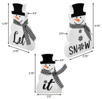 Centre de table en bois en 3 parties en forme de bonhomme de neige - Décoration de table sur le thème de l'hiver/Art déco, blanc et noir, pour les mariages, les fêtes de Noël