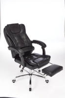 JOHOOFURNITURE Chaise de bureau de direction de style ancien, dossier haut, cuir véritable noir avec dispositif d'inclinaison verrouillable, Burostuhl