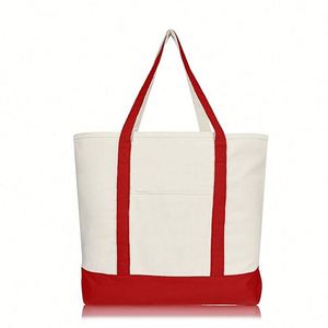 Sac fourre-tout en toile de coton robuste personnalisé à faible MOQ, réutilisable pour le shopping ou la plage, avec poche extérieure - Product Image 4