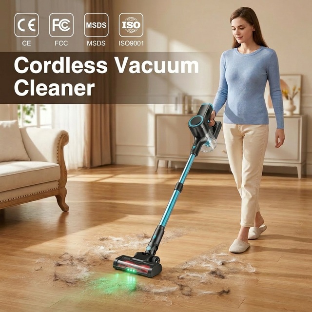 Cordless Hand Held HEPA Filter Lightweight Dry Vacuum Cleaner Green LED Dust Detection 25KPa Suction Portable Stick for Hotel