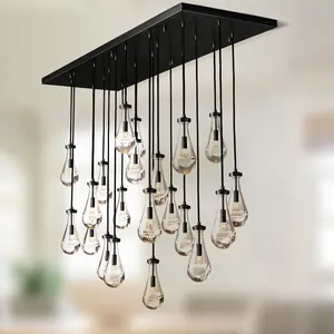 Modern Industrial Rain Drop Pendant Light Chandelier With Unique Glass Shade For Kitchen Island Living Room Bedroom Dining Room