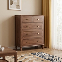 Commode en bois massif Genji Muyu, style tendance, meuble de rangement de chevet pour chambre à coucher, unité de rangement à tiroirs pour la maison, panneau MDF, modèle chinois