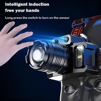 Lampu Kepala LED Isi Ulang dengan Sensor Gerak, Dapat Diperbesar, Dilengkapi Lampu Samping COB, 5 Mode untuk Berkemah, Mendaki, Memancing, dan Pekerjaan Luar Ruangan