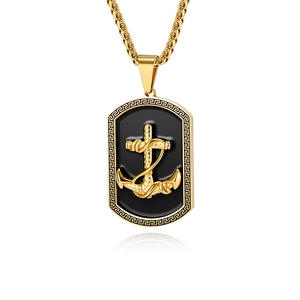 Stainless Steel Anchor Pendant <b>Necklace</b> For Men Black And Gold Dog Tag Chain Jewelry Fashion <b>Statement</b> Piece - Product Image 5