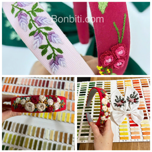 Premium Cloth Wrapped Headband with 3D Embroidered Flowers, Trendy <b>Girls</b> <b>Hair</b> Hoop <b>Accessory</b>, Comfortable Non Slip Fit - Product Image 3