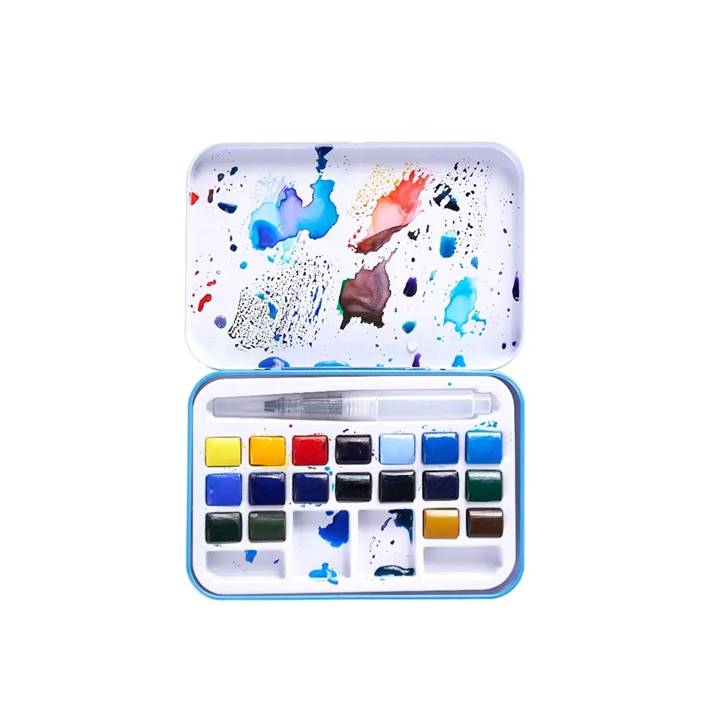 Aureuo 18 Kleuren Gemakkelijk Blending Tin Box Aquarell Solide Landschap Aquarel Set Met Penseel Pen