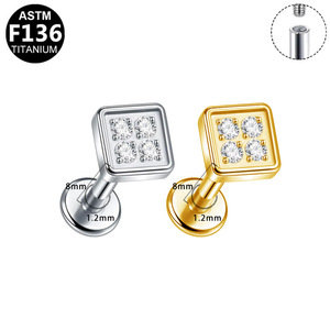 <b>Titanium</b> Alloy Ear <b>Studs</b> With Zircon Geometric Design For Daily Wear Unisex Fashion Jewelry ASTM F136 Standard - Product Image 5
