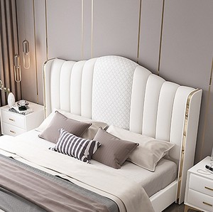 Moderna Struttura <span class=keywords><strong>Letto</strong></span> Matrimoniale in Plastica con Pannello Alto Impermeabile, Testiera Imbottita in Tessuto e Pelle PU Trapuntata, <span class=keywords><strong>Cuscino</strong></span> Bianco, Durata 3-5 Anni - Product Image 5