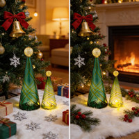 Ensemble d'ornements d'arbre de Noël en verre soufflé à la main en spirale or vert pour la décoration de la maison et des vacances commerciales