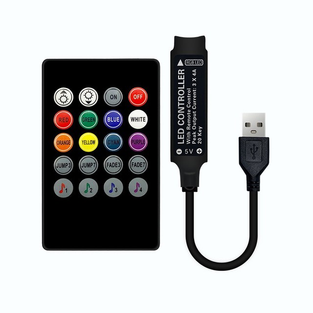 Hot Sale 20 Key LED RGB Controller DC 5V USB Music Sync IR Remote Mini Controller 6A SMD 3528 5050 RGB LED Strip Lights Dimmers