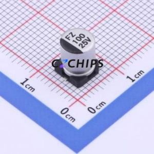 ตัวเก็บประจุแบบอิเล็กโทรไลต์อะลูมิเนียม SMD รุ่น FZ1E101M0607 ขนาด D6.3xL7.7 มม. 100uF 20% 25V 6.3 มม. - Product Image 1