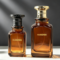 Flacon de parfum en verre ambré noir à dégradé de couleur personnalisé 30ml 50ml 100ml avec bouchon en bois, flacon pulvérisateur carré vide avec boîte