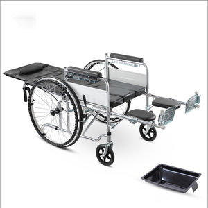 Fauteuil roulant manuel entièrement inclinable pliant en tuyau d'acier épaissi avec repose-jambes réglable en Offre Spéciale avec <span class=keywords><strong>commode</strong></span> - Product Image 2