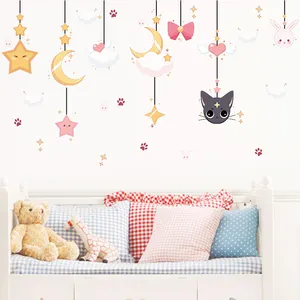 Baby bedroom lovely moon cat vinyl decor wall sticker