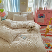 Parure de lit en polyester texturé anti-plis, motif floral tufté, tissu doux pour chambre d'hôtel ou chambre à coucher