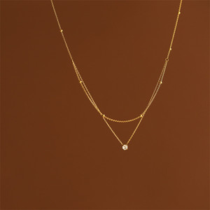 Exquisito Collar de Doble Capa con Circonita Incrustada, Chapado en Oro de 18k, Cadena para Clavícula de Acero Inoxidable y Titanio para Mujer - Product Image 5