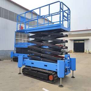 Meja Angkat Gunting Off-road CE <span class=keywords><strong>Heavy</strong></span> <span class=keywords><strong>Duty</strong></span> 8m 10m 12m 14m, <span class=keywords><strong>Platform</strong></span> Kerja Udara Kapasitas 500kg, Rangka Baja, Track Karet - Product Image 4