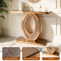 Table console moderne de luxe avec plateau en bois de chêne et verre, hauteur réglable, facile à nettoyer, finition marron pour salon de villa