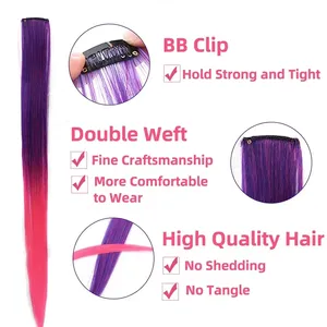 Colored Highlight 22 Inch Synthetic Hair Extensions <b>Rainbow</b> Long Straight Hairpieces for Women Kids Girls Purple Pink Blue - Product Image 4