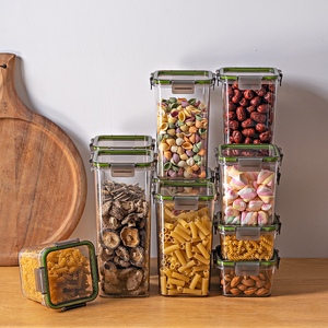 Atacado <span class=keywords><strong>Food</strong></span> Grade BPA Livre <span class=keywords><strong>PET</strong></span> Plástico Selo Recipiente Jar Limpar Hermético Grão Caixa De Armazenamento Frigorífico Despensa Organizador