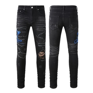 Pantalones vaqueros informales de estilo recto para hombre, parche bordado en los pies, estilo callejero 3D, marca vaquera lavada de talla grande para hombre - Product Image 5