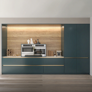 <span class=keywords><strong>Isola</strong></span> Cucina OPPOLIA Senza Maniglie, Design Moderno Blu-Verde, Top in Legno con Piano in Quarzo Bianco - Product Image 5