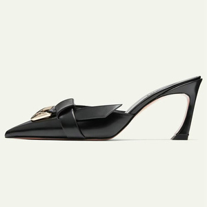 Women Summer Front Belt Knot Sexy Dress Stiletto High Hook Heels Pointy Toe Mules Metal Buckle Breathable Anti-Odor <b>Sandals</b> - Product Image 4